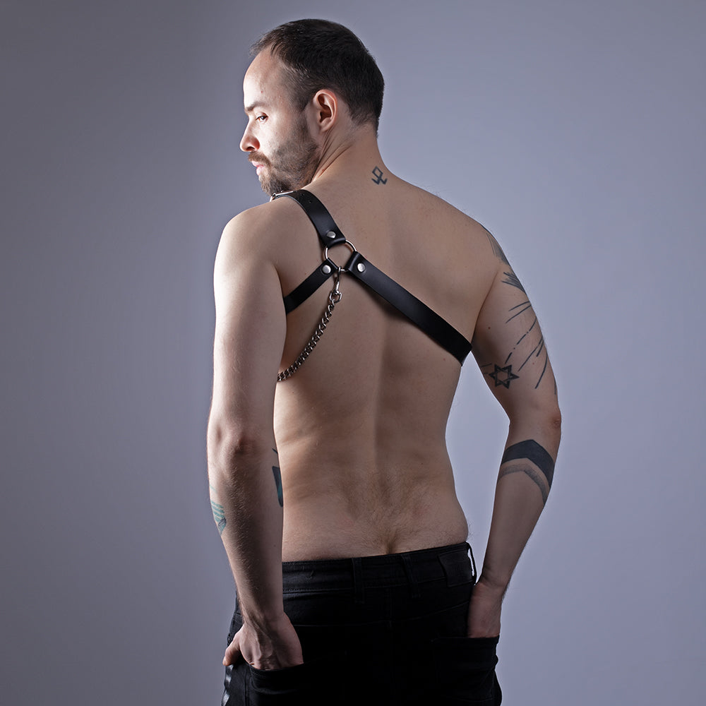 Mens leather body harness