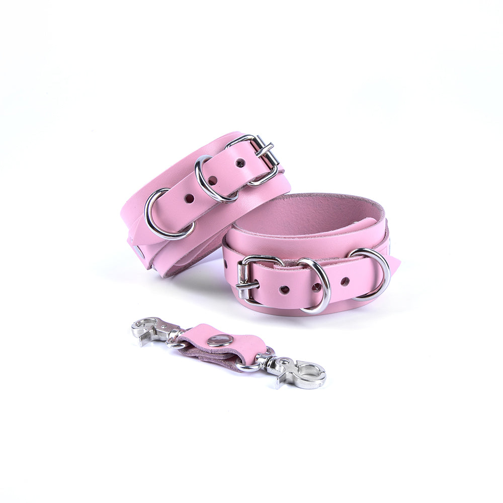 Pink leather bondage handcuffs