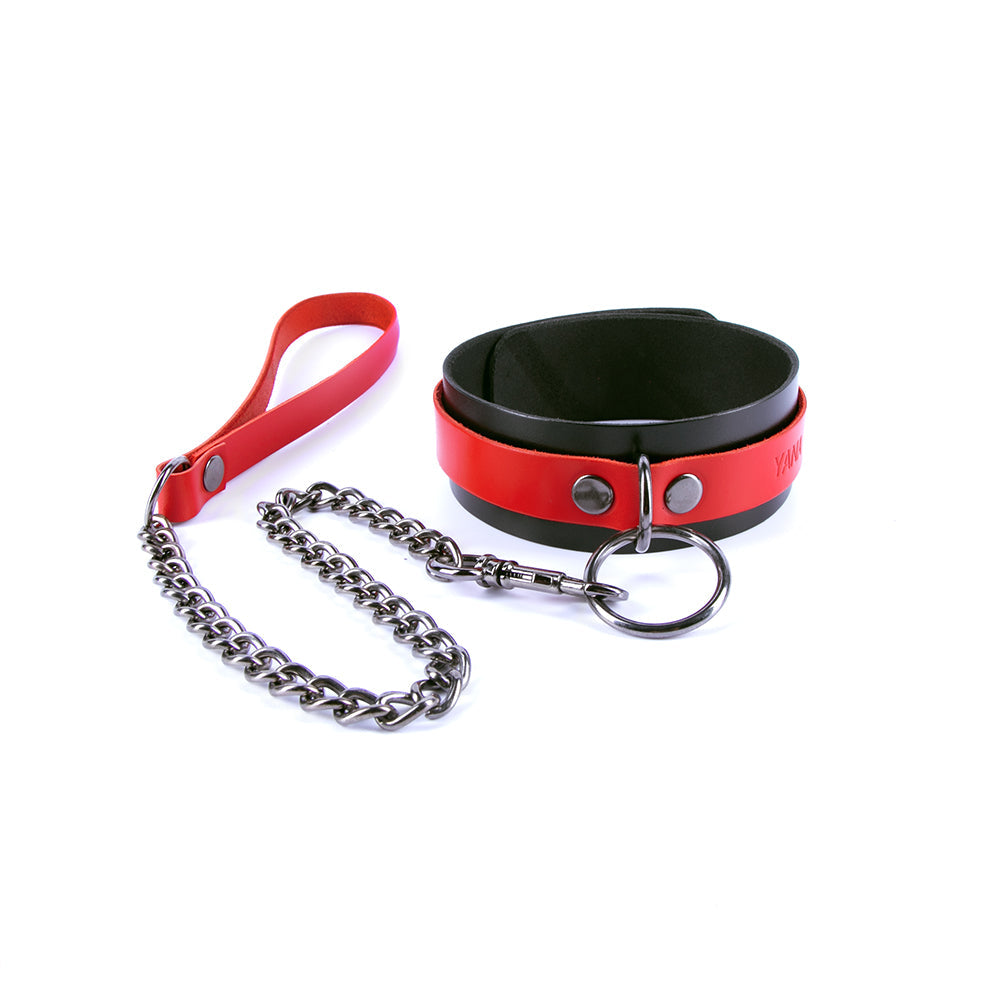 Black and Red leather collar with leash