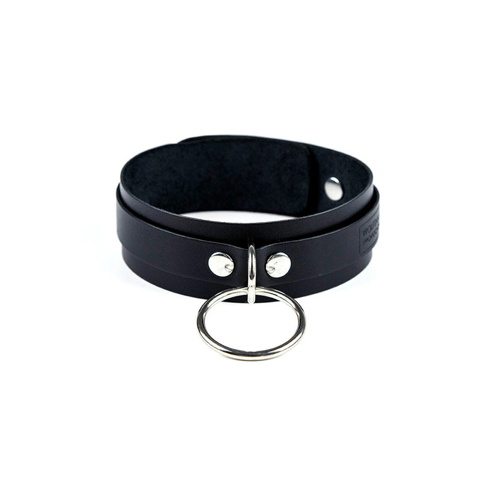 Black leather bondage collar