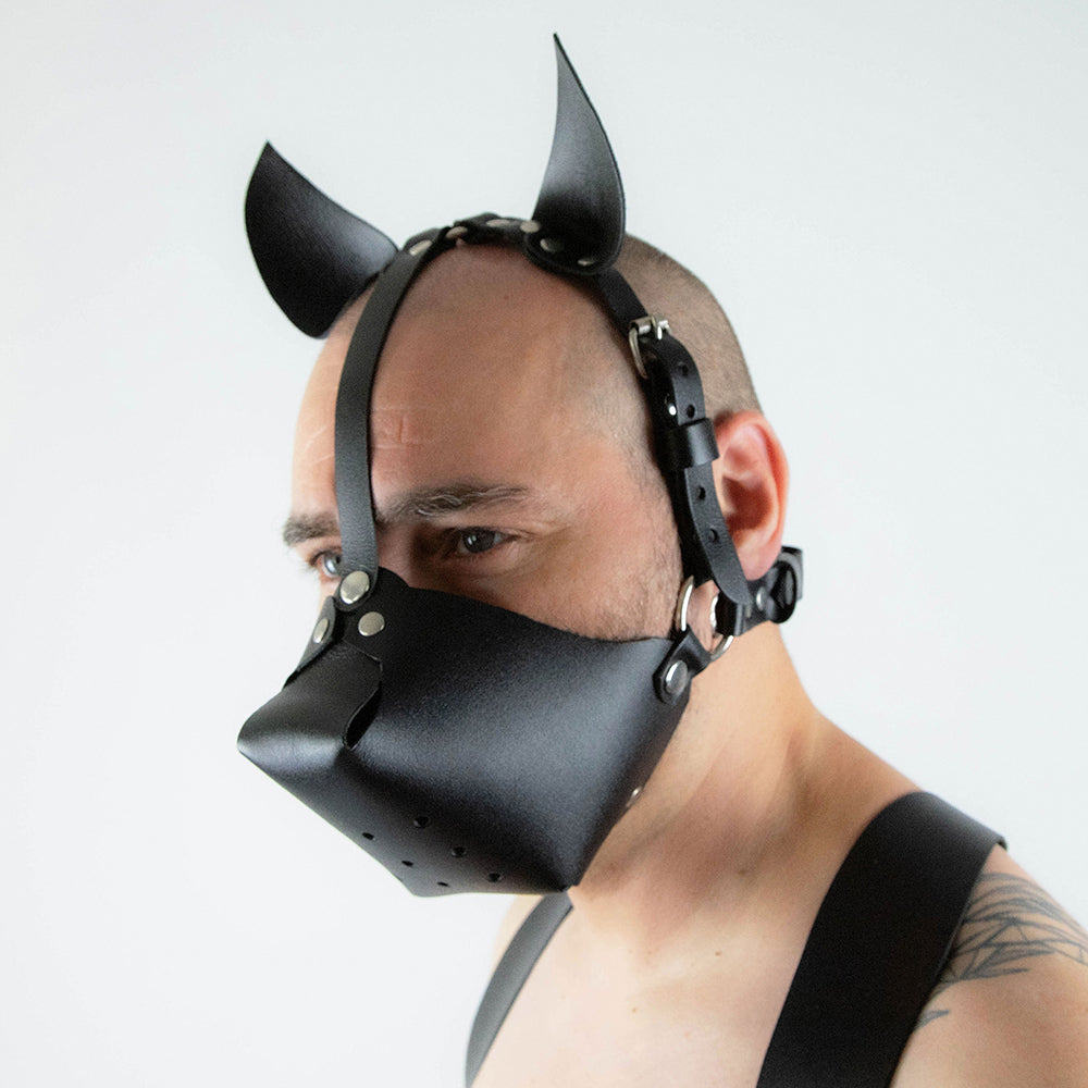 Leather Dog mask for BDSM pet-play