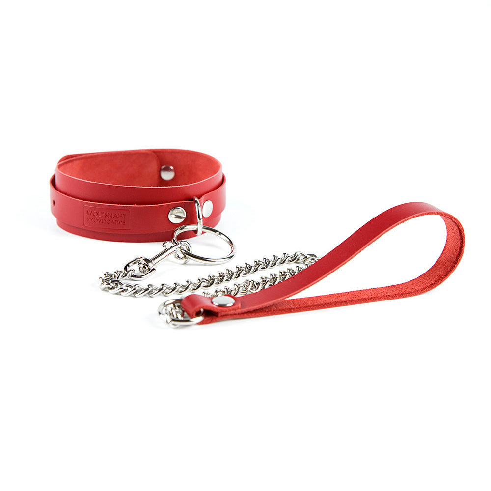 Red leather bondage collar and leash